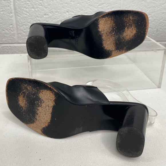 Gucci Black Leather Double Strap Block Heel Slides Sandals women’s size 7.5 - Picture 7 of 12